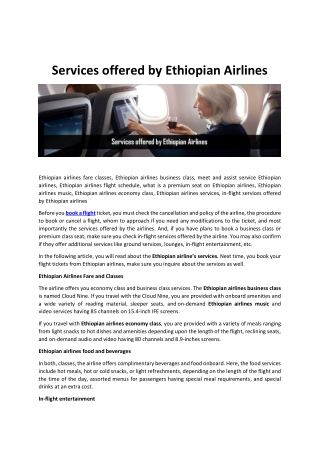 Services offered by Ethiopian airlines