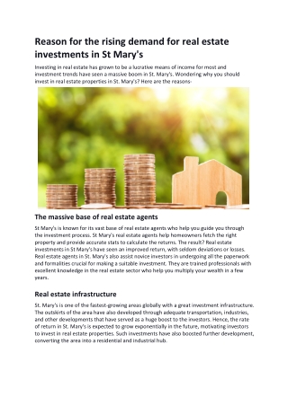 Reason for the rising demand in real estate investments in St Mary