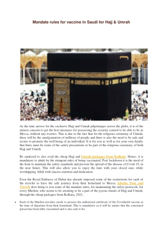 Mandate rules for vaccine in Saudi for Hajj & Umrah