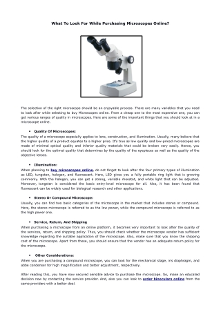 What To Look For While Purchasing Microscopes Online?