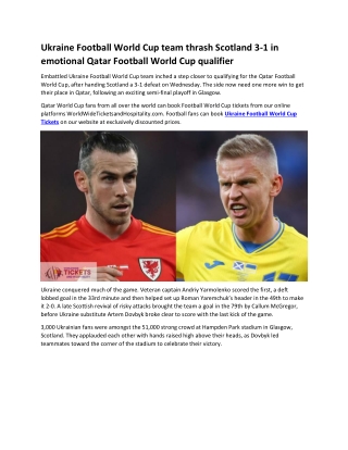 Ukraine Football World Cup team thrash Scotland 3-1 in emotional Qatar Football World Cup qualifier