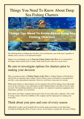 Things You Need To Know About Deep Sea Fishing Charters