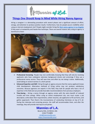 Things One Should Keep In Mind While Hiring Nanny Agency