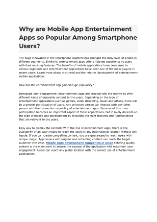 Why are Mobile App Entertainment Apps so Popular Among Smartphone Users - Google Docs