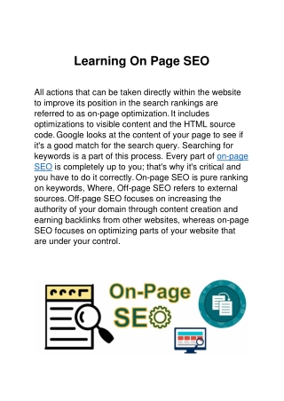 Learning ON Page SEO