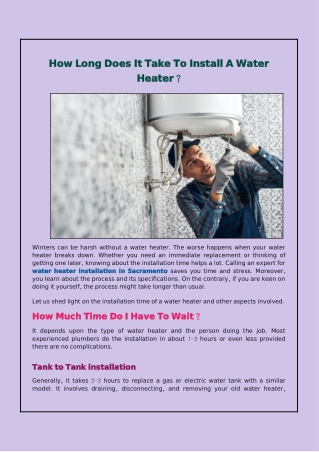 How Much Time Does It Need To Install A Water Heater?