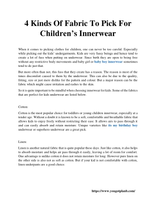 4 Kinds Of Fabric To Pick For Children’s Innerwear