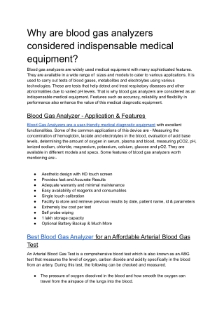 Best Blood Gas Instruments | Leading Laboratory Product Manufacturer |Sensa Core