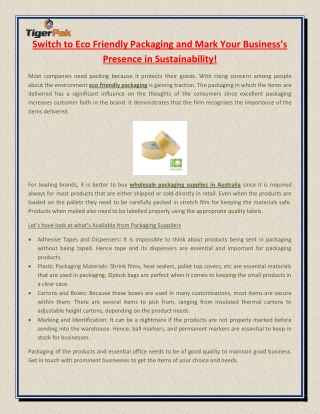 Switch to Eco Friendly Packaging and Mark Your Business’s Presence in Sustainability!