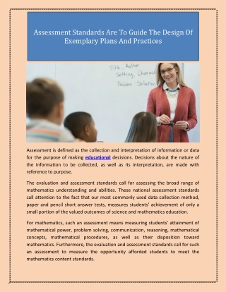 Assessment Standards Are To Guide The Design Of Exemplary Plans And Practices