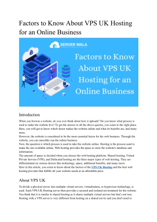 Factors to Know About VPS UK Hosting for an Online Business