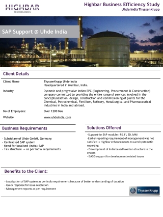 ThyssenKrupp Uhde India: SAP Implementation by Highbar Technocrat Limited