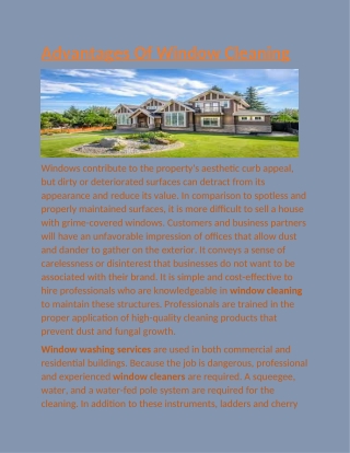 Advantages Of Window Cleaning