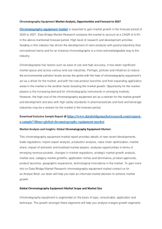 Chromatography Equipment Market Analysis, Opportunities and Forecast to 2027