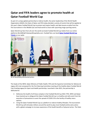 Qatar and FIFA leaders agree to promote health at Qatar Football World Cup