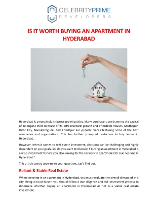 IS IT WORTH BUYING AN APARTMENT IN HYDERABAD