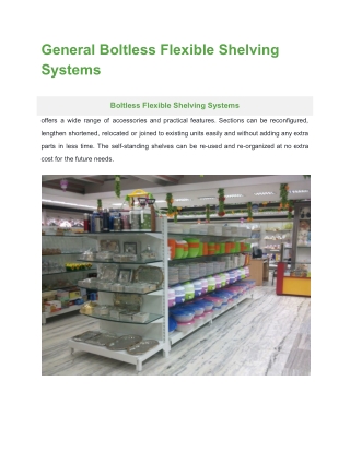 General Boltless Flexible Shelving Systems