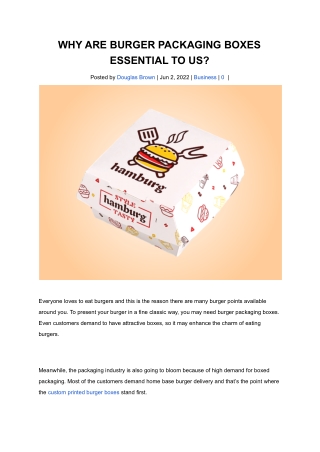 WHY ARE BURGER PACKAGING BOXES ESSENTIAL TO US