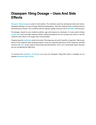 Diazepam 10mg Dosage – Uses And Side Effects