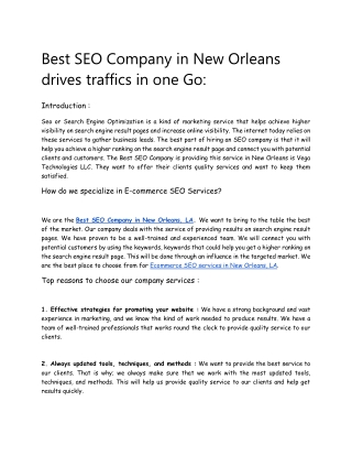 Best SEO Company in New Orleans drives traffics in one Go