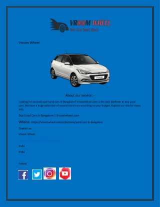 Buy Used Cars in Bangalore  Vroomwheel