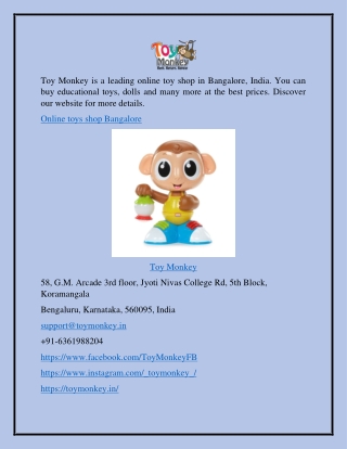 Online Toys Shop Bangalore  Toymonkey.in
