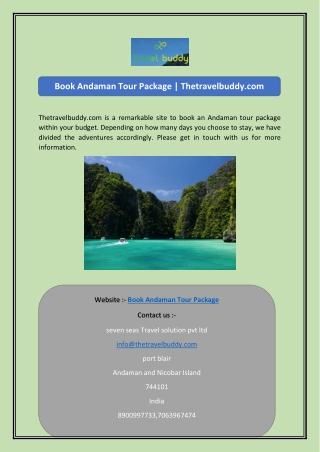Book Andaman Tour Package  Thetravelbuddy