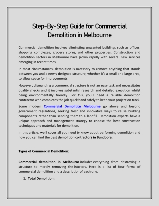 Step-By-Step Guide for Commercial Demolition in Melbourne