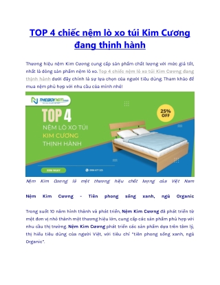 TOP 4 chiếc nệm lò xo túi Kim Cương đang thịnh hành