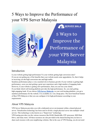 5 Ways to Improve the Performance of your VPS Server Malaysia