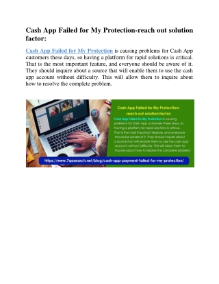Cash App Failed for My Protection-reach out solution factor: