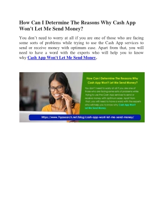 How Can I Determine The Reasons Why Cash App Won't Let Me Send Money?
