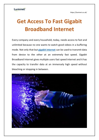 Get Access To Fast Gigabit Broadband Internet