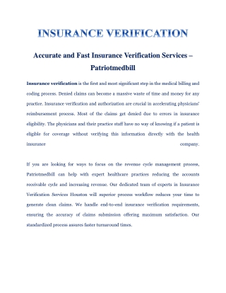 Insurance Verification and Authorization Process | Patriotmedbill