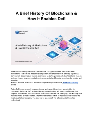 A Brief History Of Blockchain & How It Enables Defi