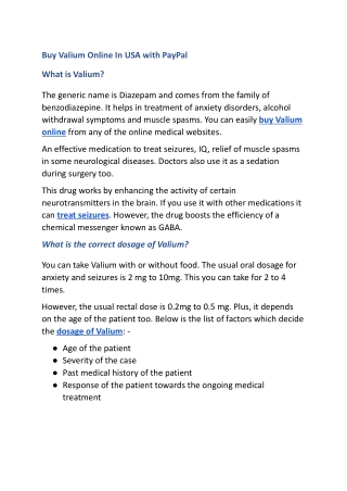 Buy Valium Online In USA with PayPal