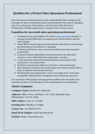Qualities to Be a Perfect Sales Operations Professional