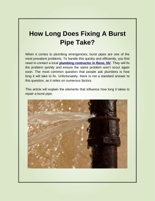 How Long Does Fixing A Burst Pipe Take?