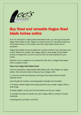 Hogue fixed blade knives