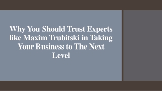 Trust Experts like Maxim Trubitski in Taking Your Business to The Next Level