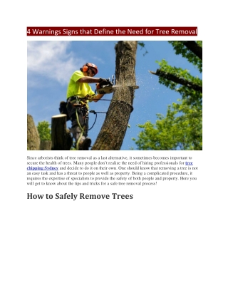 4 Warnings Signs that Define the Need for Tree Removal