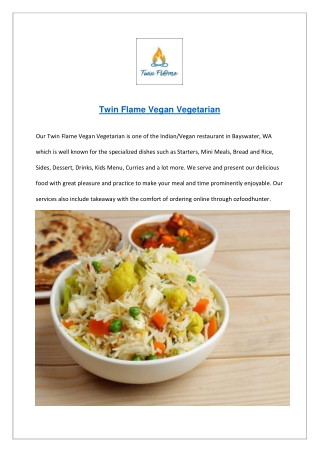 $5 Off - Twin Flame Vegetarian Menu Bayswater WA