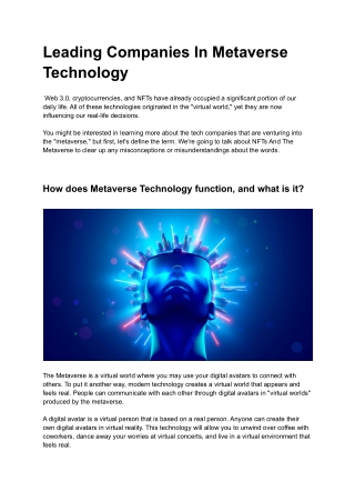 Leading Companies In Metaverse Technology