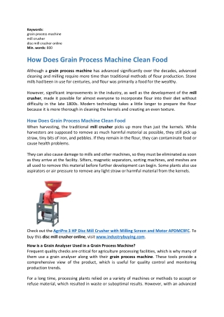 How Does Grain Process Machine Clean Food