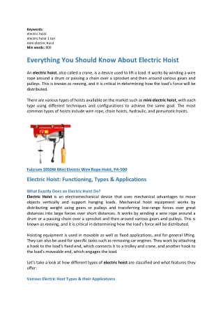 Everything You Should Know About Electric Hoist