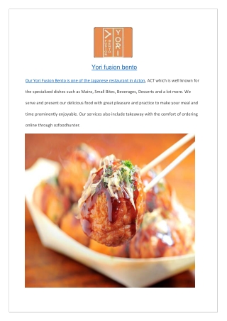 $5 0ff - Yori fusion bento Takeaway menu Acton, ACT