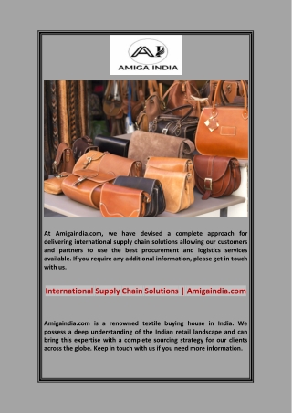 International Supply Chain Solutions | Amigaindia.com