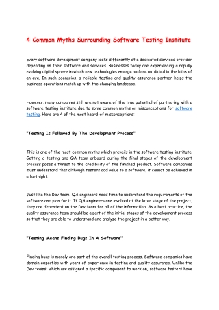 4 Common Myths Surrounding Software Testing Institute