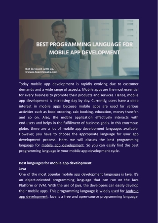 Best programming language for Mobile app development