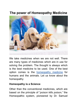 The power of Homeopathy Medicine